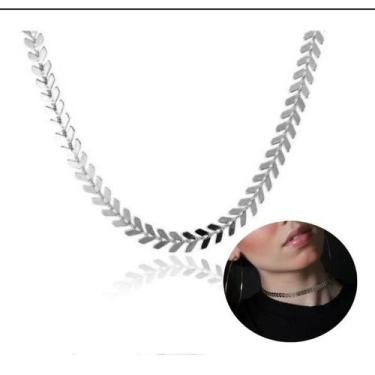 Imagem de Colar Feminino Choker Escama de Peixe Banhado a Prata / Shoker Folhead