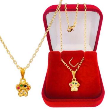 Imagem de Corrente Feminina Pingente Patinha Pet  Zircônias Banhado a Ouro 18k -