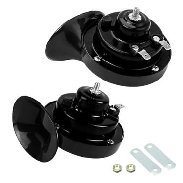 Imagem de getfay Pack-2 Buzina pneumática de caracol para carro, 12 V à prova d'água, selada, som estéreo 300DB, alto-falantes duplos, trompete de aviso de segurança com acessórios de montagem, universal para a