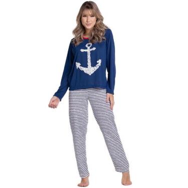 Imagem de Pijama Malha Feminino Longo Âncora Calça e Blusa Inverno - Bella Fiore