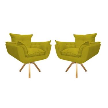 Imagem de Kit 2 Poltrona Decorativa Opala Base Giratória Suede Amarelo Mz Decor 