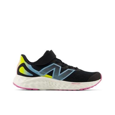 Imagem de New Balance Tênis de corrida unissex infantil Fresh Foam Arishi V4 elástico com alça superior, Preto/rosa real/azul cromado, 2.5 Wide Little Kid
