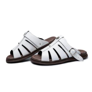 Imagem de Sandália de couro masculina Branca sola Marrom - Odair Shoes, Branco, 