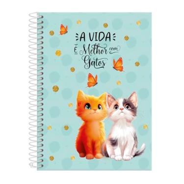 Imagem de Caderno Feminino Colegial Capa Dura 15 Matérias Cats Butterfly