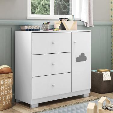 Imagem de Cômoda Infantil 3 Gavetas 1 Porta 100 MDF Ane Phoenix Baby - Branco