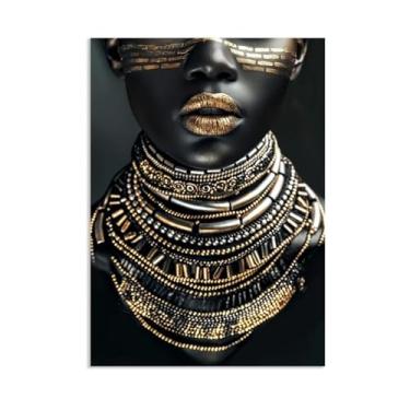 Imagem de SDYJ6GSW Impressão em tela de flor africana pôsteres HD arte de parede pintura em tela arte mulher negra sala de estar decoração de parede mural 85 x 60 cm (33 x 24 pol) pôster