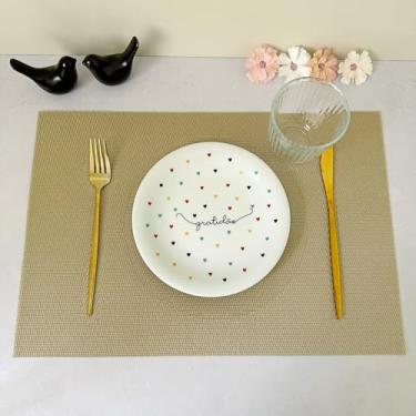 Imagem de Kit 6 Lugar Jogo Americano Retangular Mesa Posta Jantar Cozinha Sousplat Descanso De Prato Decorativo(Prato Dourado)