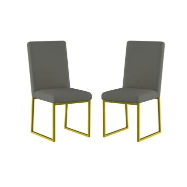 Imagem de Kit 2 Cadeiras De Jantar Com Base De Ferro Dourado Balaqui Cinza