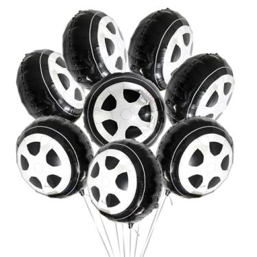 Imagem de Deermon Black and White Checkered Race Car Wheel Balloons, 8 Pack Truck Wheel Tire Foil Balloon For Baby Shower Gender Reveal Classic Car Racing Theme Birthday Party Decoration Supplies