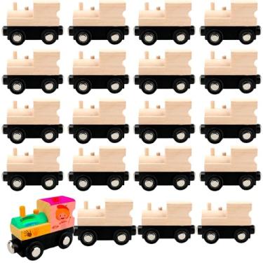 Imagem de Hoarost 20 Pcs Unfinished DIY Wooden Trains to Paint Magnetic Wooden Trains Wood Train Cars for Train Party Decorations Crafts Painting Project