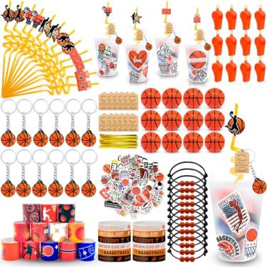 Imagem de EUDHYAC 208 Peças De Lembrancinhas Festa Basquete, Suprimentos Para Aniversário Basquete Com Copos, Chaveiros Bola Antiestresse Canudo, Pulseiras Tapa, Apitos, Adesivos, Etiquetas Agradecimento (Bas