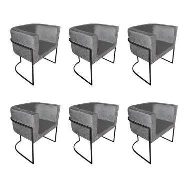 Imagem de Kit 6 Cadeiras De Jantar Premium Base De Ferro Preta Veludo Cinza