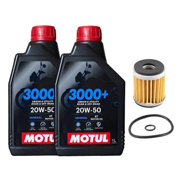 Imagem de Kit Troca Oleo 2L Motul 3000+ Mineral 20w50 + Filtro de Óleo Fazer Lander Teneré 250 CRYPTON X-MAX