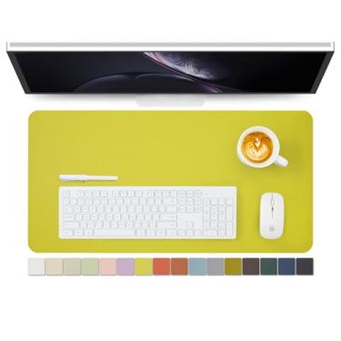 Imagem de Tapete de mesa de couro de poliuretano antiderrapante para escritório e casa - organização de mesa e acessórios - ideal para mouse pad grande e tapetes de mesa em cima de mesas (amarelo limão, 70 cm x