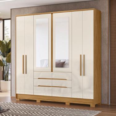 Imagem de Guarda Roupas Casal Com Espelho 6 Portas 6 Gavetas San Francisco Madeirado Off White