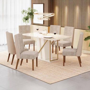 Imagem de Mesa de Jantar 8 Lugares Naomi com Vidro Creme/Natural/Off White - Pnr Móveis