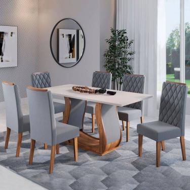 Imagem de Mesa de Jantar 6 Lugares Evellyn Imbuia/Blonde/Veludo Cinza - Pnr Móveis