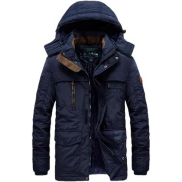 Imagem de Jaqueta Com Capuz Multi-bolso Para Homens Inverno Forro De Lã Parka Ao Ar Livre Militar Grosso Quente, Deep blue, L