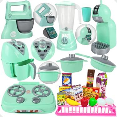 Imagem de Kit Cozinha Infantil Brinquedo 22pcs Eletrodomésticos Verde Comidinhas Acessórios