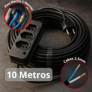 Imagem de Extensão Elétrica 10 Metros Grossa CABO PP 2x2.0mm 20A 10A Resistente 