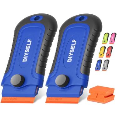 Imagem de DIYSELF 2 peças de raspador de lâmina de barbear de plástico com 10 peças, ferramenta raspadora de plástico para removedor de adesivos, raspadores para limpeza de adesivos, decalques, tinta, vidro