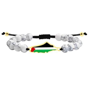 Imagem de JunyiDIY Pulseira artesanal bandeira palestina para homens e mulheres, pedras naturais, encanto esmaltado, ajustável, presente solidariedade YA6029, Ajustable, Pedra, No Gemstone