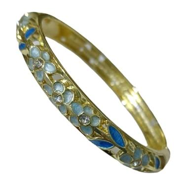 Imagem de Only My Live Home Pulseiras elegantes de flores esmaltadas pequenas e finas para pulsos pequenos para mulheres, pulseiras chinesas cloisonne articuladas joias, Inner Diameter 2.25 inch wide 0.31 inch