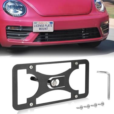 Imagem de Moldura frontal sem furadeira compatível com Volkswagen Beetle 2012-2020 Suporte de gancho de reboque para placa de carro antifurto Capas de etiqueta de carro à prova de ferrugem, acessórios de carro