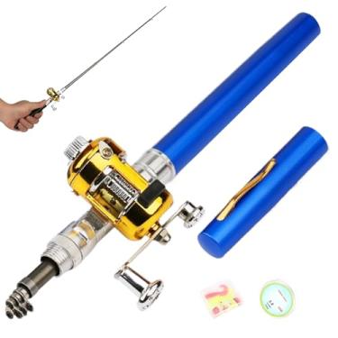 Imagem de Vara de pesca pequena, vara de pesca com caneta, mini de 21 cm, mastro telescópico de bolso de 5 seções com molinete giratório, portátil para viagens em água salgada para atividades ao ar livre