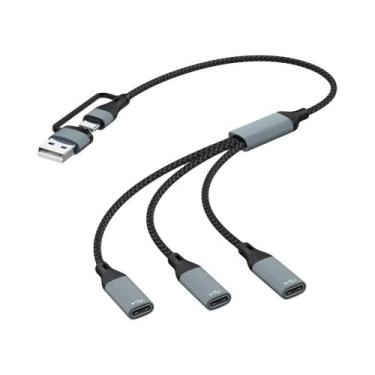 Imagem de Hub USB Tipo C 3 Em 2 Portas Adaptador De Transferência De Dados E Car