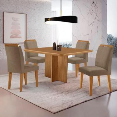 Imagem de Mesa Olimpia 90 Mdf Canto Copo E Com 4 Cadeiras Athenas Veludo Capucci