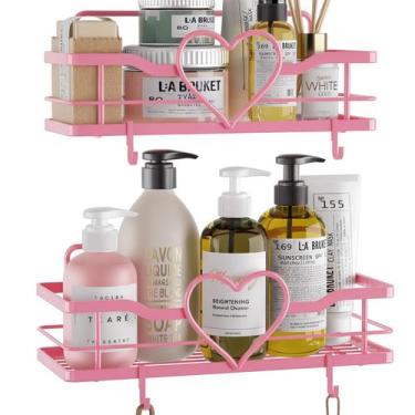 Imagem de Shower Caddy FLCITY rosa com 4 ganchos removíveis, pacote com 2
