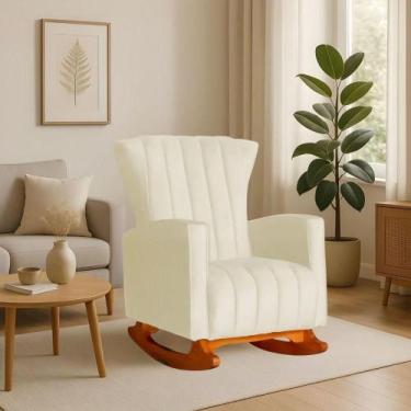Imagem de Poltrona Amamentação Balanço Quarto Descanso Grécia Linho Linho Bege -