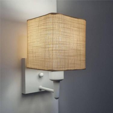 Imagem de Arandela Quadrada Vivare Md-2006 Base Branco Cúpula Em Tecido - Bivolt Branco-palha 127-220v