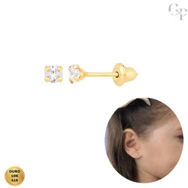 Imagem de Brinco de Ouro 10K Zircônia Branca Transparete de 2,5mm para Recém Nas