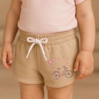Imagem de Short Moletinho Infantil Estampado Feminino Bicicletinha Corações Conf