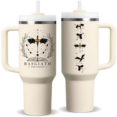 Imagem de Fufendio Fourth Wing Merch, caneca de copo de 1,134 g com alça e canudo, presentes engraçados para amantes de livros de fantasia inspirados para mulheres, mercadoria de dragão de livros 4th Wing