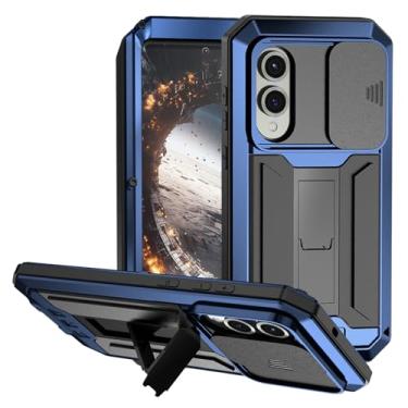 Imagem de FunnyWin Capa de metal compatível com Samsung Galaxy S25 FE com suporte para câmera Gorilla Glass Capa de telefone resistente de silicone híbrido militar para homens e mulheres (azul)