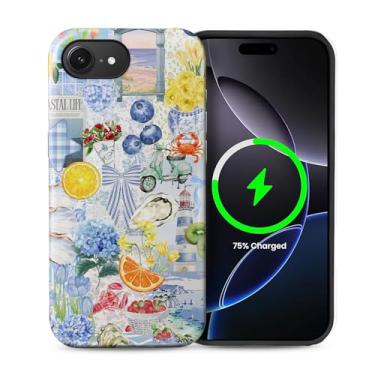 Imagem de ZHEGAILIAN Capa compatível com iPhone 16e, [compatível com MagSafe], capa rígida híbrida de 2 camadas para meninas meninos mulheres homens, capa de telefone com design de colagem de verão italiano