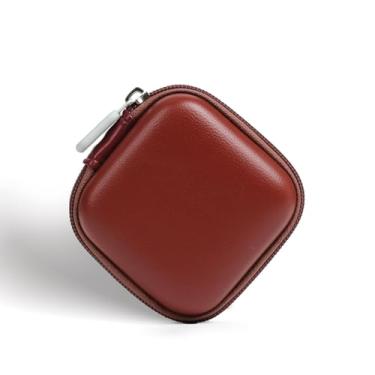 Imagem de MOLOVA Couro PU durável + capa rígida de EVA e bolsos de malha, capa de fone de ouvido e bolsa organizadora de cabos - armazenamento protetor para AirPods, fones de ouvido e fios sem fio, vermelho