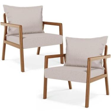 Imagem de Kit 02 Poltronas Decorativa Para Sala De Estar Alícia B04 Linho Bege -
