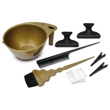 Imagem de Kit Tintura Profissional Tigela Pincel Clips Piranha Pente Luva Raskal