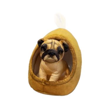 Imagem de Pug realista de brinquedo de pelúcia com casinha de cachorro para crianças de 18 cm