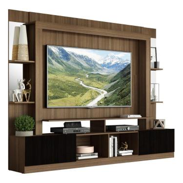Imagem de Estante Com Suporte Tv 65" Prateleiras C/ Espelho Oslo Multimóveis V3385 Madeirado/Preto