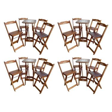 Imagem de Kit 4 Conjuntos Bistrô Mesa Com 4 Banquetas Dobráveis De Madeira Personalizada Hei - Imbuia