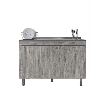 Imagem de Balcão Gabinete De Pia Sem Tampo 120cm 3 Portas Manu - Ajl Móveis Cor Rustico