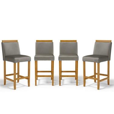 Imagem de Kit Com 4 Banquetas Eloá Madeira Maciça Assento Estofado Para Bancada Veludo Chumbo 109