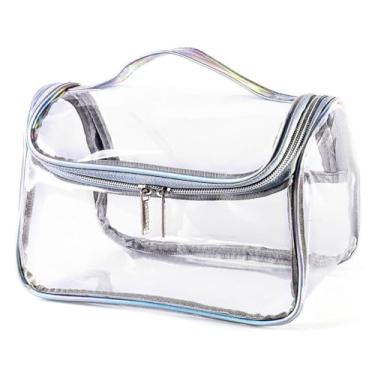 Imagem de Morsafe Bolsa de higiene de viagem transparente, bolsa de maquiagem transparente com alça superior para homens e mulheres, bolsa organizadora de armazenamento de cosméticos à prova d'água bolsa