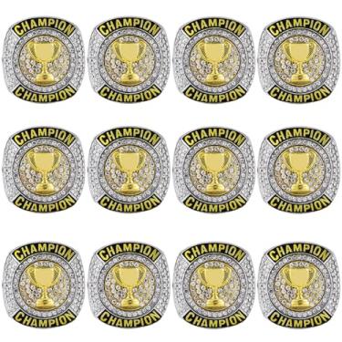 Imagem de Pacote com 12 anéis de campeonato, beisebol, futebol, basquete, futebol, hóquei, classe, colegial, universidade, boliche, campeão, troféu, para presente de prêmio de torneio, 10, Zinco