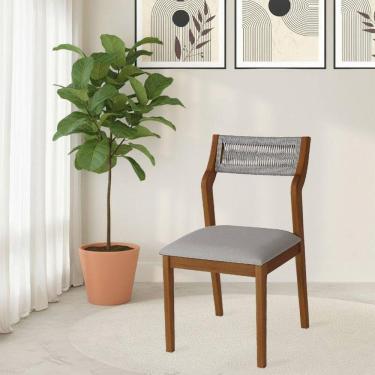 Imagem de Cadeira De Jantar Lagum Conforto Estofada Jequitibá Terra Linho Cinza